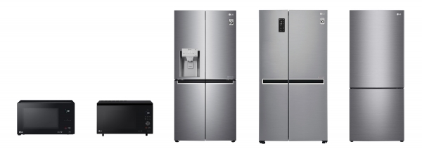 LG전자 주방가전이 호주 유력 소비자잡지 초이스의 소비자평가 1위를 휩쓸었다. 사진은 왼쪽부터 전자레인지, 슬림 광파오븐, 프렌치도어 냉장고, 양문형 냉장고, 상냉장ㆍ하냉동 냉장고 [사진=LG전자]