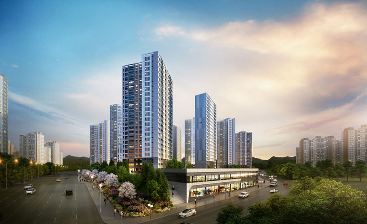 오는 2022년 3월 입주 예정인 천안시 소재 한화건설의 '포레나 천안 두정' 단지 모습.