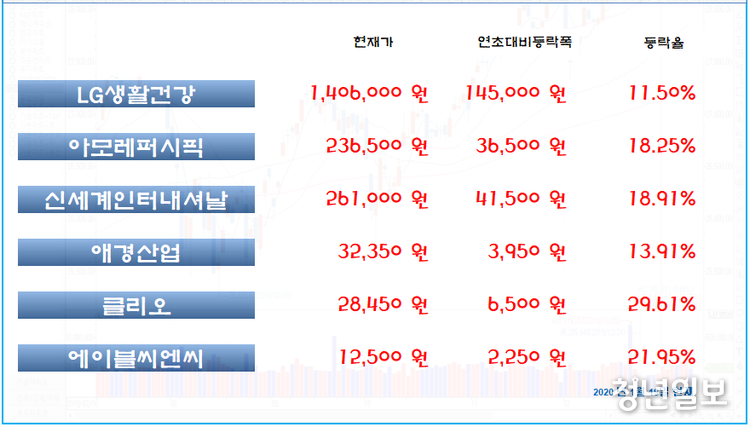 중국 소비재 관련주 연초대비 등락율 현황 
