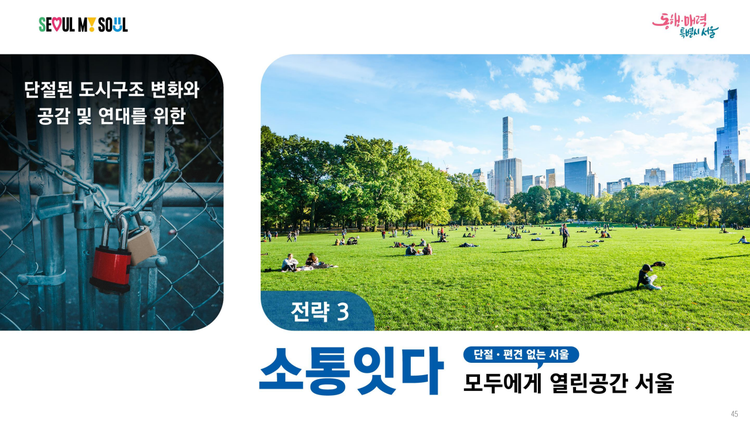 세 번째 전략 '소통 잇다'는 시민들이 더 자연스럽게 연결되고 소통할 수 있도록 서울의 다양한 장소를 열린 공간으로 조성하고, 시민 간의 열린 소통을 통해 외로움, 고립은둔 문제를 공감하고 함께 해결해 나가는 기반을 마련하는 것이 목적이다.