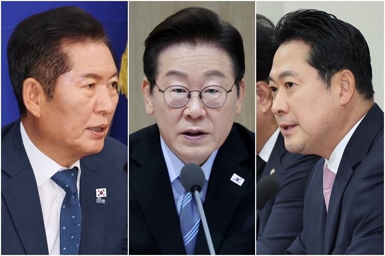 이재명 대통령(가운데)과 여야 대표. [사진=연합뉴