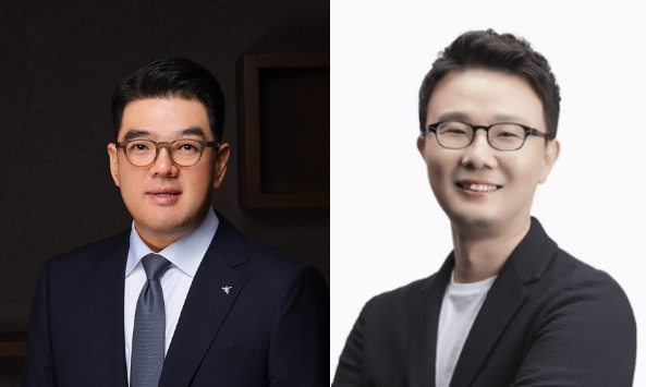 (왼쪽부터) 이은형 하나금융지주 부회장과 김형년 두나무 부회장
