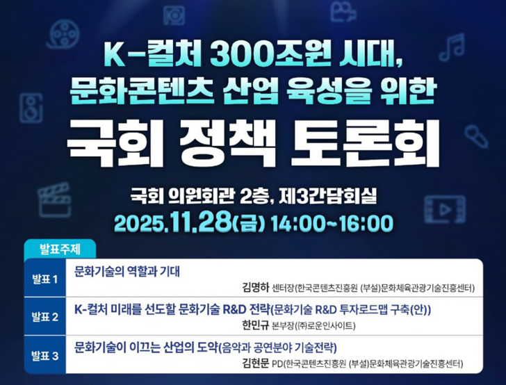 "K-컬처 300조 시대 연다"... 김재원 의원, 콘텐츠 산업 육성 토론회 개최 - 뉴스 썸네일 이미지